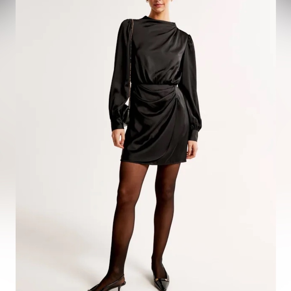 Black Long Sleeve Abercrombie & Fitch Satin Dress